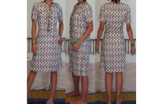 Vintage 70's cream blue short sleeve tea dress Image