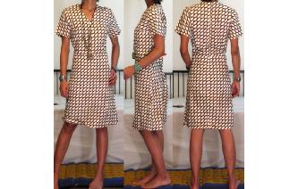 vintage off white calamel black day tea dress Image