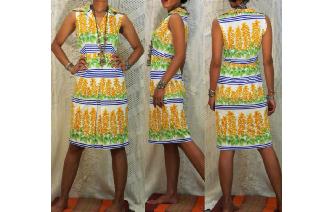vintage orange flowers sleeveless shirt tea dress Image
