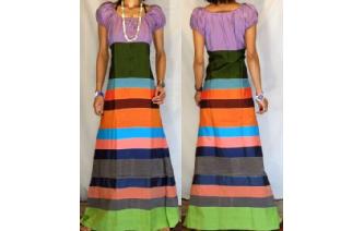 NEW Vtg RARE EDWARDIAN SILK PATCH MAXI DRESS D35 Image