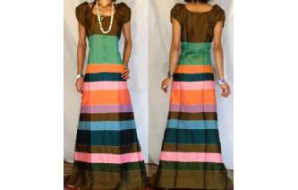 NEW Vtg RARE EDWARDIAN SILK PATCH MAXI DRESS D36 Image