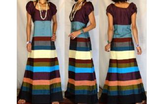 NEW Vtg RARE EDWARDIAN SILK PATCH MAXI DRESS D38 Image