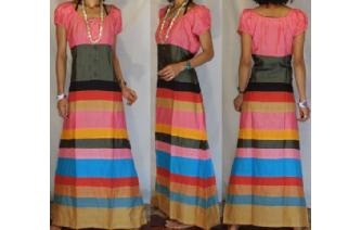 NEW Vtg RARE EDWARDIAN SILK PATCH MAXI DRESS D39 Image