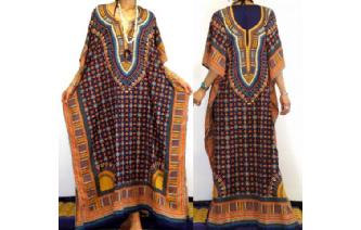 SILK SATIN DASHIKI BATWING KAFTAN MAXI DRESS D40 Image
