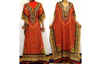 SILK SATIN DASHIKI BATWING KAFTAN MAXI DRESS D41 Image