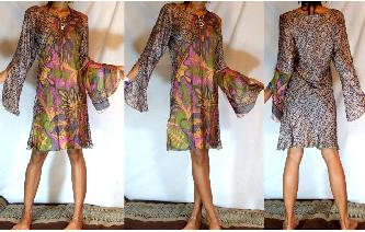 Vtg PSYCHEDELIC SILK ANGEL BUTTERFLIES DRESS D43 Image