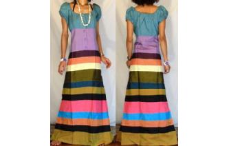 BOHO Vtg RARE EDWARDIAN SILK PATCH MAXI DRESS D47 Image