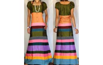 BOHO Vtg RARE EDWARDIAN SILK PATCH MAXI DRESS D52 Image
