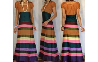 BOHO Vtg RARE EDWARDIAN SILK PATCH MAXI DRESS D54 Image