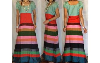 BOHO Vtg RARE EDWARDIAN SILK PATCH MAXI DRESS D55 Image