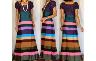 BOHO Vtg RARE EDWARDIAN SILK PATCH MAXI DRESS D57 Image
