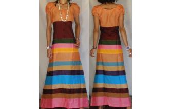 BOHO Vtg RARE EDWARDIAN SILK PATCH MAXI DRESS D58 Image