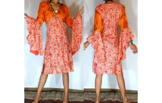 BOHO Vtg ELEGANTS SILK ANGEL BUTTERFLIES DRESS D14 Image