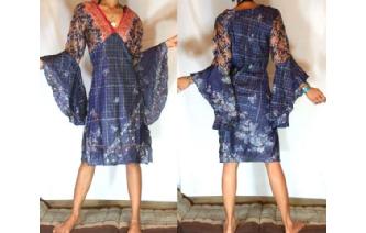 BOHO Vtg ELEGANTS SILK ANGEL BUTTERFLIES DRESS D18 Image