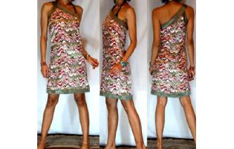 Vtg 80's ONE SHOULDER SILKY SATIN PARTY DRESS D21 Image