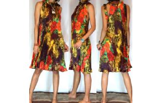 Vtg SILKY SATIN PUSSY BOW PLEATED PARTY DRESS D22 Image