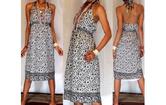 CLASSIC Vtg SILKY CHIFFON HALTER PARTY DRESS D23 Image