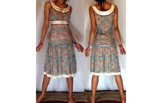 Vtg SILK CHIFFON METALLIC CRYSTAL DECOR DRESS D30 Image