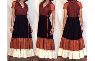 VICTORIAN SILK CHEESECLOTH COTTON WRAP DRESS D32 Image