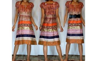 Vtg RARE EDWARDIAN SILK PATCHWORK PARTY DRESS D32 Image