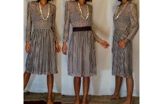 Vtg 1990's SECRETARY GOLD METALLIC LONG SLV DRESS Image