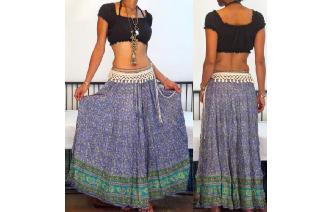 ETHNIC VTG INDIAN GAUZE COTTON HIPPIE MAXI SKIRT Image