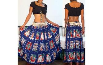 ETHN VTG PHOOL INDIAN GAUZE BOHO HIPPIE MAXI SKIRT Image