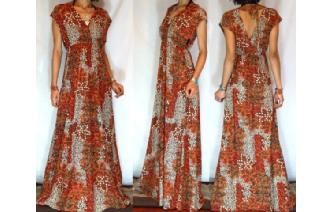 Vtg 60's VISCOSE SPANDEX LONG MAXI SUN DRESS L21 Image
