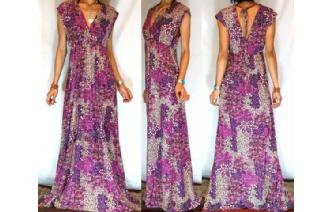Vtg 60's VISCOSE SPANDEX LONG DAY MAXI DRESS 16 L2 Image