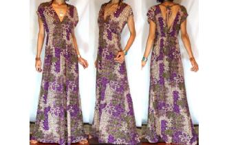 Vtg 60's VISCOSE SPANDEX LONG MAXI SUN DRESS 8 L23 Image