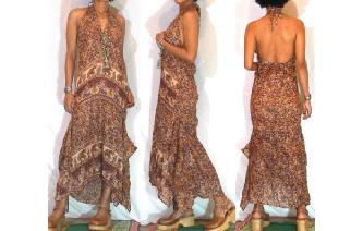 VINTAGE INDIAN COTTON GAUZE HALTER BOHEMIAN DRESS Image