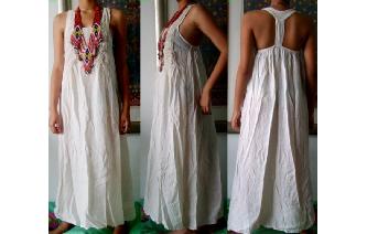 ETHNIC VTG GAUZE CROCHET SHEER MAXI DRESSL85 Image