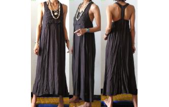 ETHNIC VTG GAUZE CROCHET SHEER MAXI DRESS L86 Image