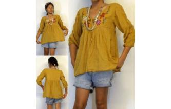 BOHO Vtg MEXICAN EMBROID SHIRT BLOUSE TOP XS-L T62 Image