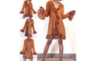 VTG 40' RUFFLE COVER SILK BLOUSE SHIRT TOP COAT T9 Image