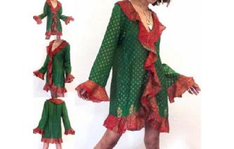 VTG 40's RUFFLED COVER SILK BLOUSE SHIRT TOP L T11 Image