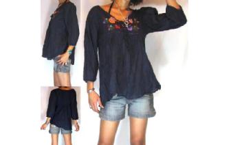 BOHO Vtg MEXICAN EMBROID SHIRT BLOUSE TOP 6-14 T18 Image