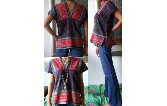 ETHNIC Vtg 70's HEMP EMBROID SHIRT BLOUSE TOP T22 Image