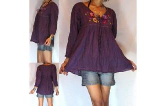 BOHO Vtg MEXICAN EMBROID SHIRT BLOUSE TOP XS-L T16 Image