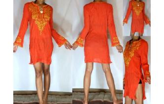 BOHO ETHNIC VTG EMBROI KAFTAN SHIRT BROUSE TOP T24 Image