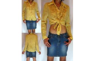 HIPPIE Vtg RUFFLED TUXIDO INDIE SHIRT BLOUSE M T30 Image