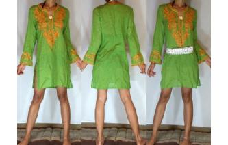 BOHO ETHNIC VTG EMBROI KAFTAN SHIRT BROUSE TOP T35 Image