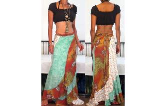 ETHNIC X LONG PATCH PANELED MAXI HIPPIE BOHO SKIRT Image