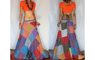 ETHNIC GYPSY BOHO EX-LONG PATCHWORK WRAP SKIRT X29 Image